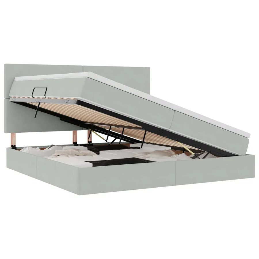 Lit avec rangement et matelas Gris clair 200 x 200 cm Velours - 2