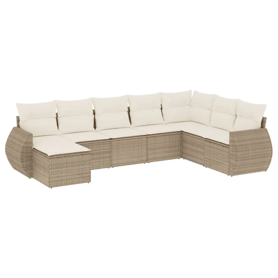 Salon de jardin avec coussins 8 pcs beige résine tressée - 2