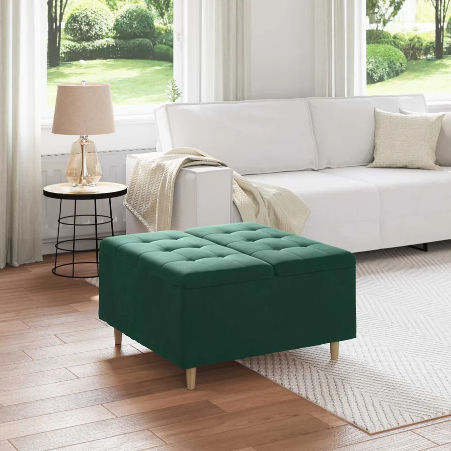 Pouf de rangement Vert foncé 80 x 80 x 45 cm Velours