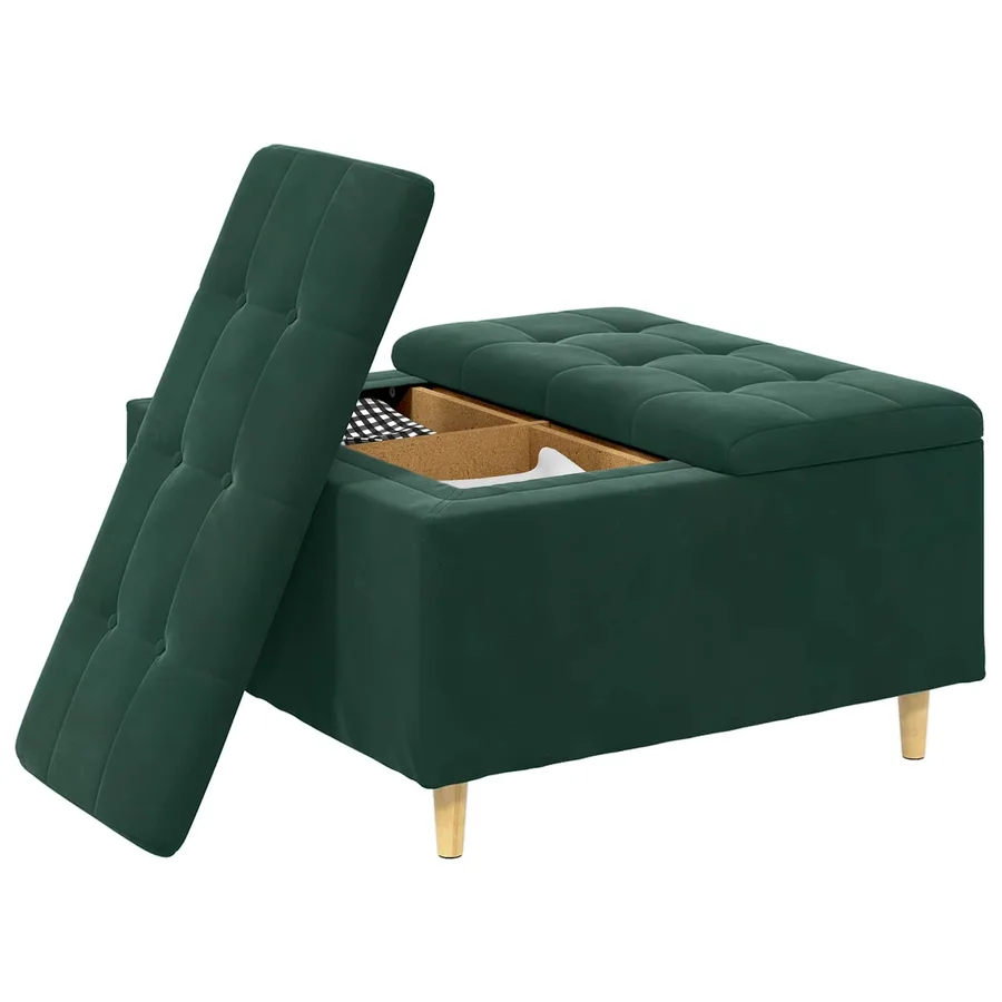 Pouf de rangement Vert foncé 80 x 80 x 45 cm Velours - 3