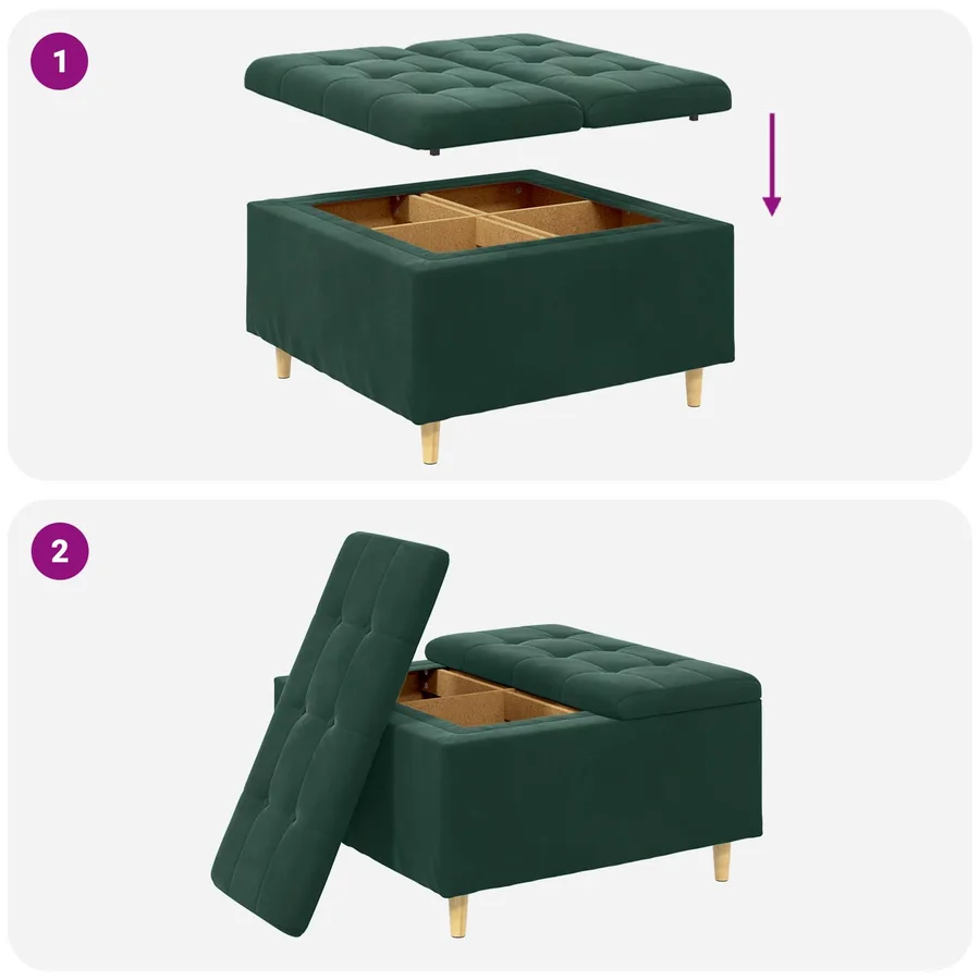 Pouf de rangement Vert foncé 80 x 80 x 45 cm Velours - 9