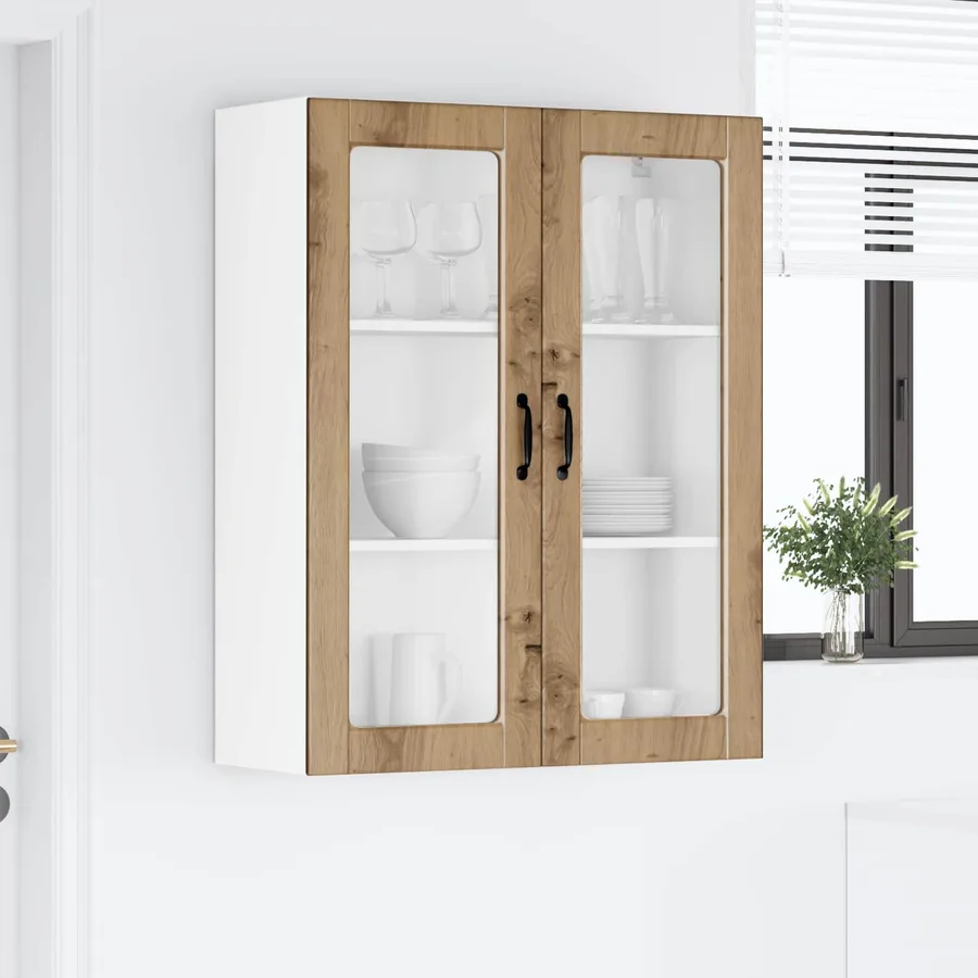 Cabinet en verre mural PORTO Chêne artisanal 80 x 31 x 100 cm - 4