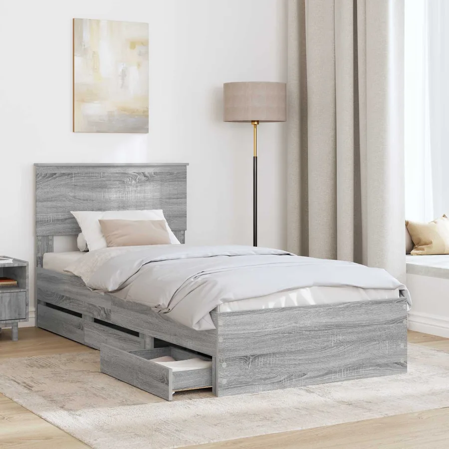 Cadre de lit Gris Sonoma 90 x 190 cm Bois Ingénierie - 3