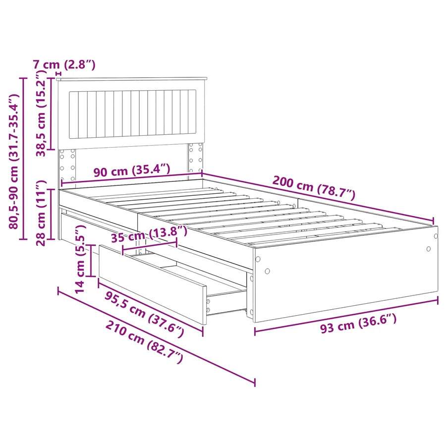 Lit de Rangement Gris Sonoma 90 x 200 cm Bois d'ingénierie - 14