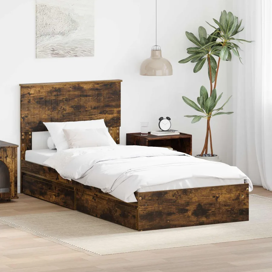 Lit de Rangement Chêne fumé 90 x 190 cm Bois d'ingénierie