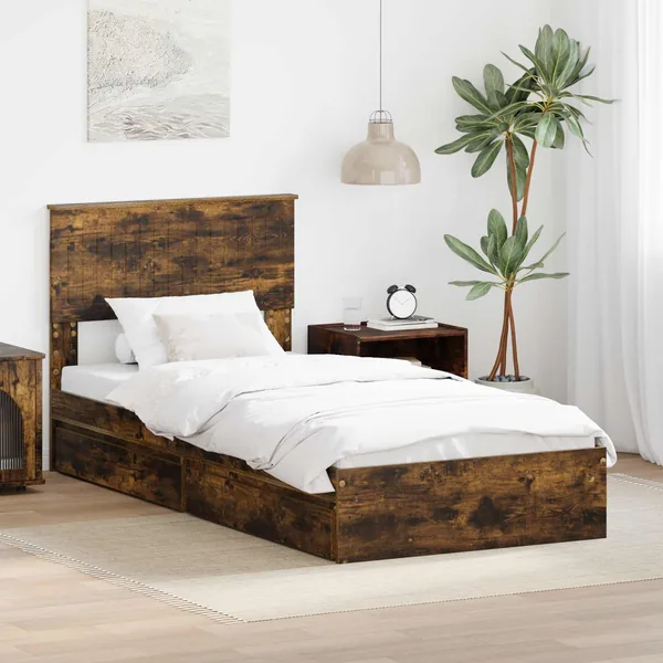 Lit de Rangement Chêne fumé 90 x 190 cm Bois d'ingénierie