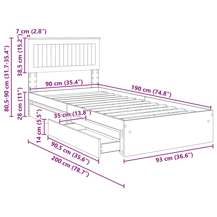 Lit de Rangement Chêne fumé 90 x 190 cm Bois d'ingénierie - 14