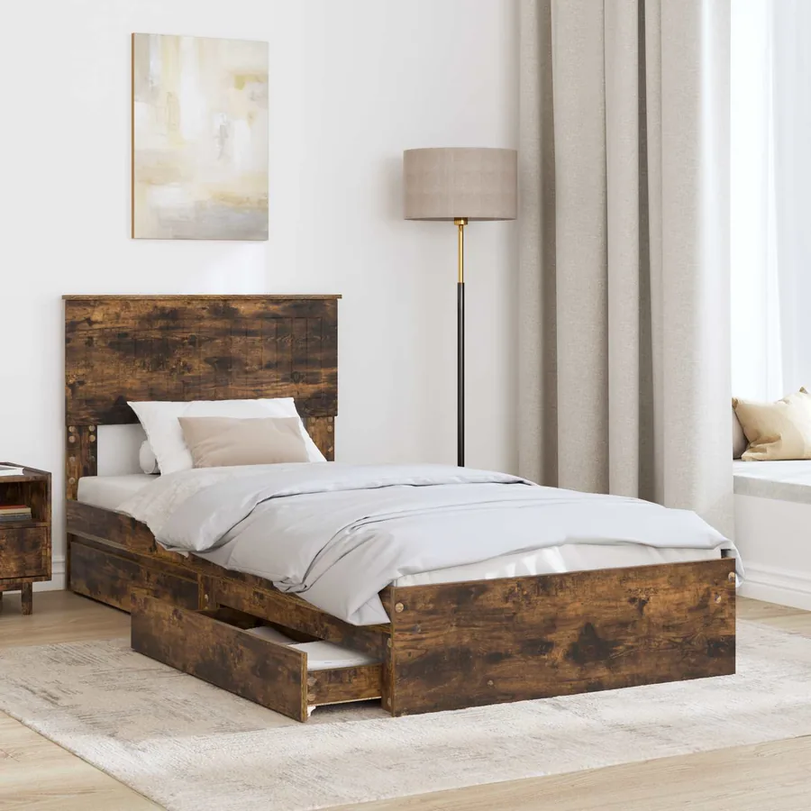 Lit de Rangement Chêne fumé 90 x 190 cm Bois d'ingénierie - 3
