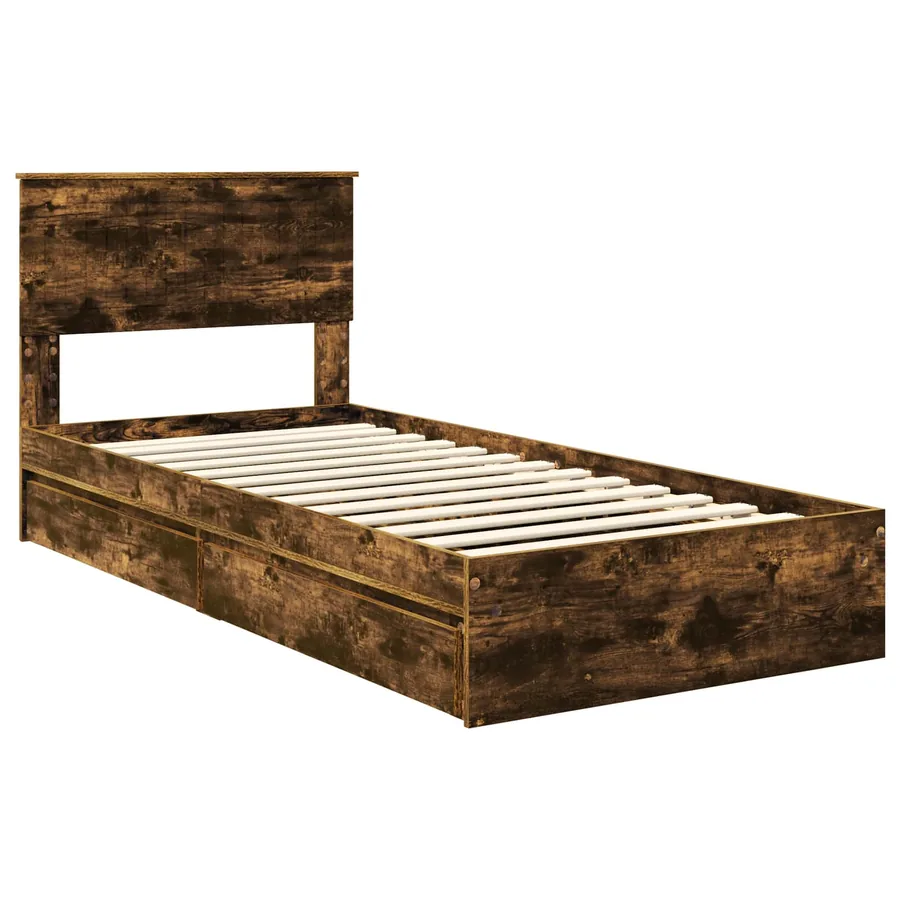 Lit de Rangement Chêne fumé 90 x 190 cm Bois d'ingénierie - 4