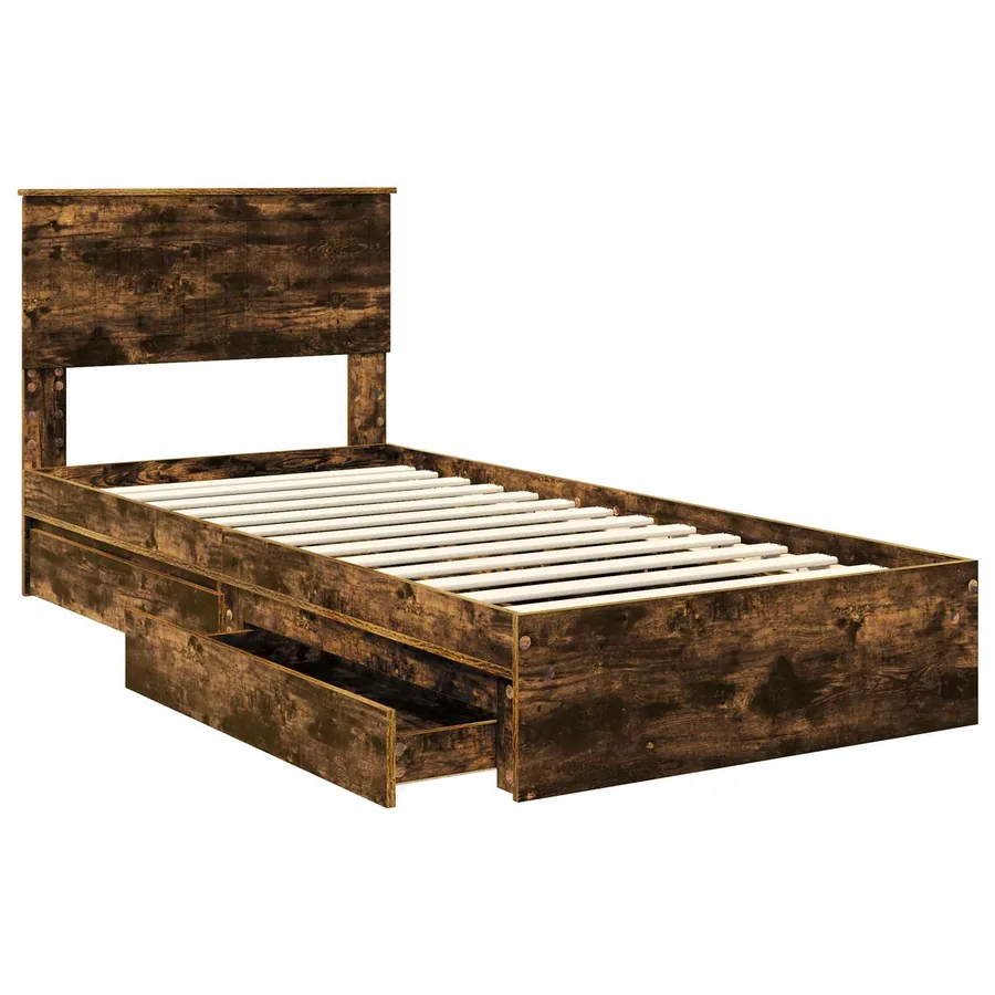 Lit de Rangement Chêne fumé 90 x 190 cm Bois d'ingénierie - 5