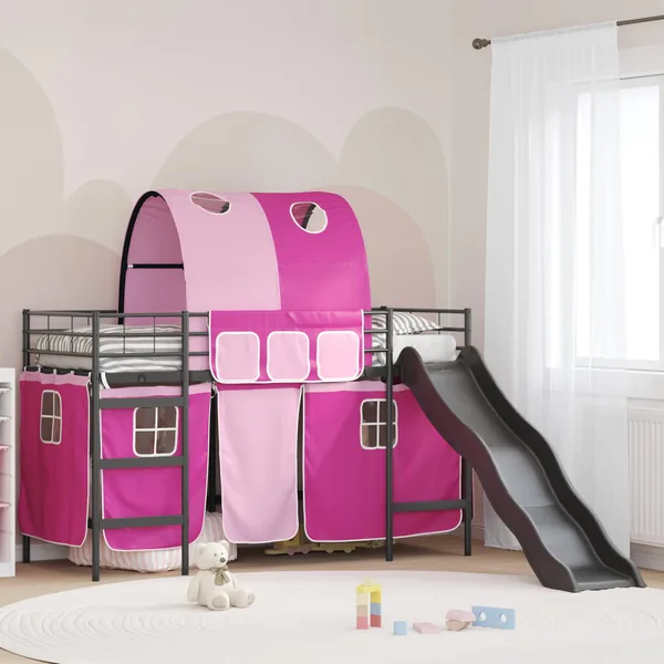 Lit mezzanine pour enfants Noir et rose 90 x 190 cm Métал