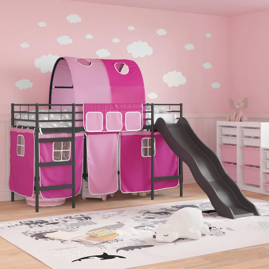 Lit mezzanine pour enfants Noir et rose 90 x 190 cm Métал - 3