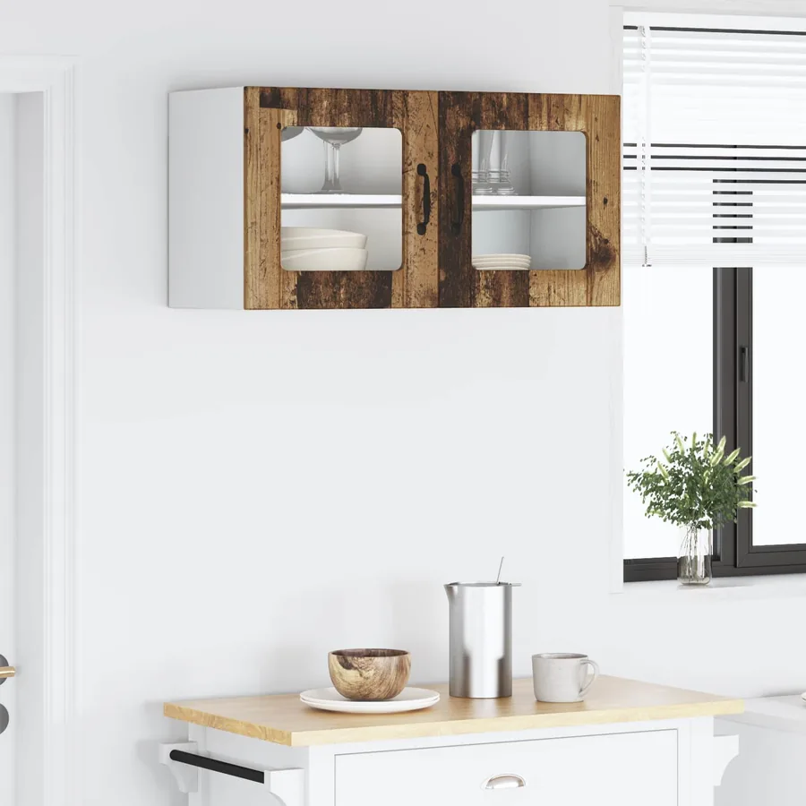 Cabinet en verre mural PORTO Bois ancien 80 x 31 x 40 cm - 4
