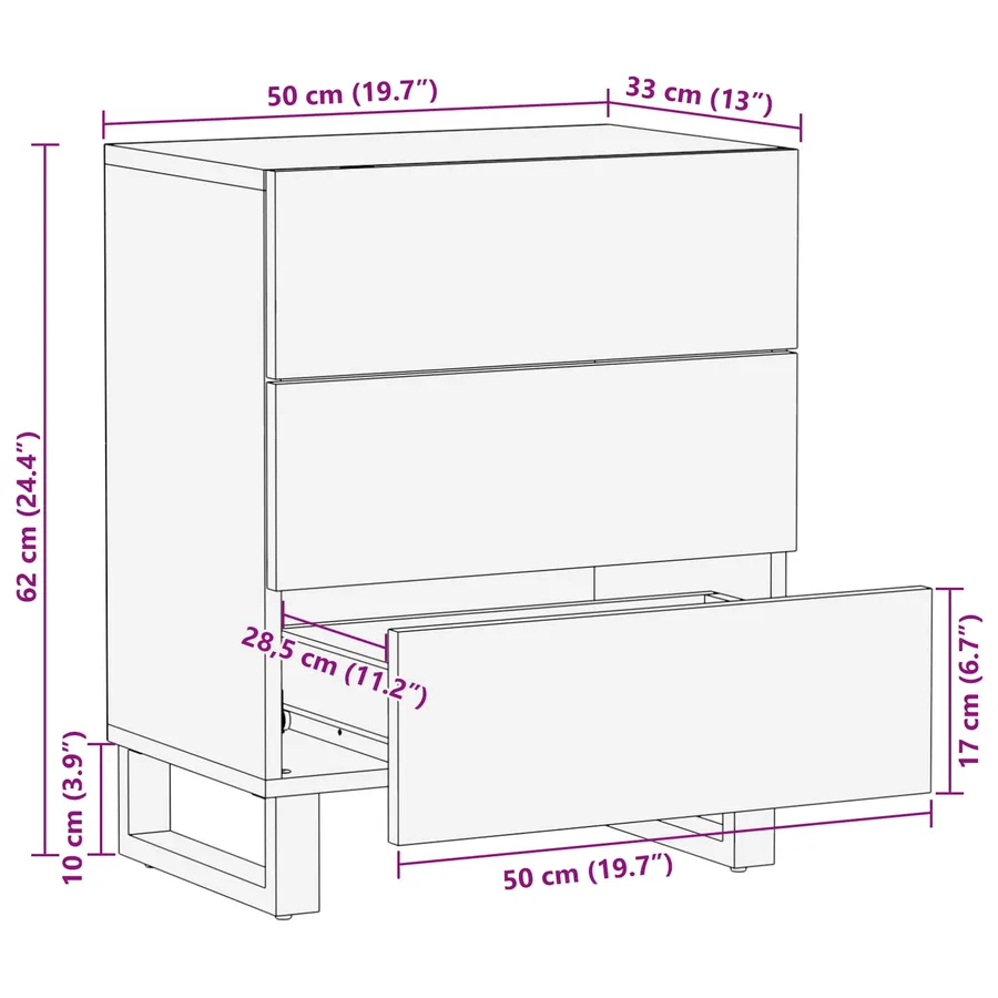 Armoire de lit Marron 50 x 33 x 62 cm Bois de mangue massif - 11
