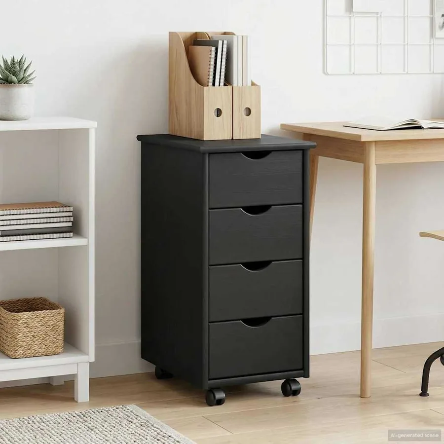 Cabinet roulant Gris 34 x 39 x 65,5 cm Bois de Pin Massif