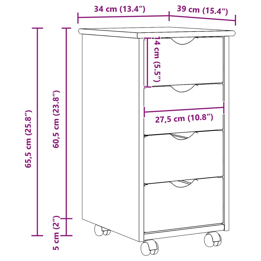 Cabinet roulant Gris 34 x 39 x 65,5 cm Bois de Pin Massif - 8