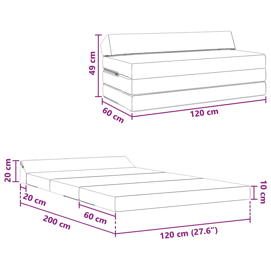 Canapé-lit pliable Gris clair 120 x 60 x 49 cm Tissu - 9