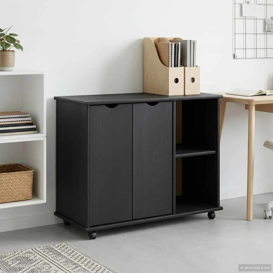 Cabinet roulant Gris 100 x 39 x 65,5 cm Bois de Pin Massif