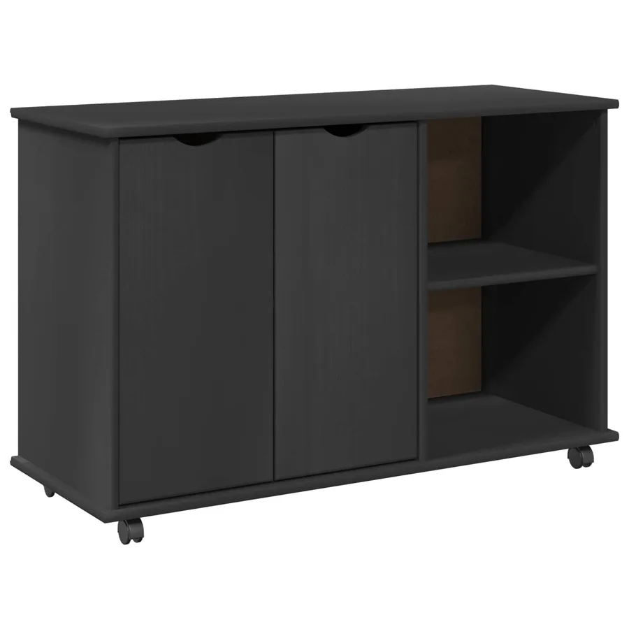Cabinet roulant Gris 100 x 39 x 65,5 cm Bois de Pin Massif - 2