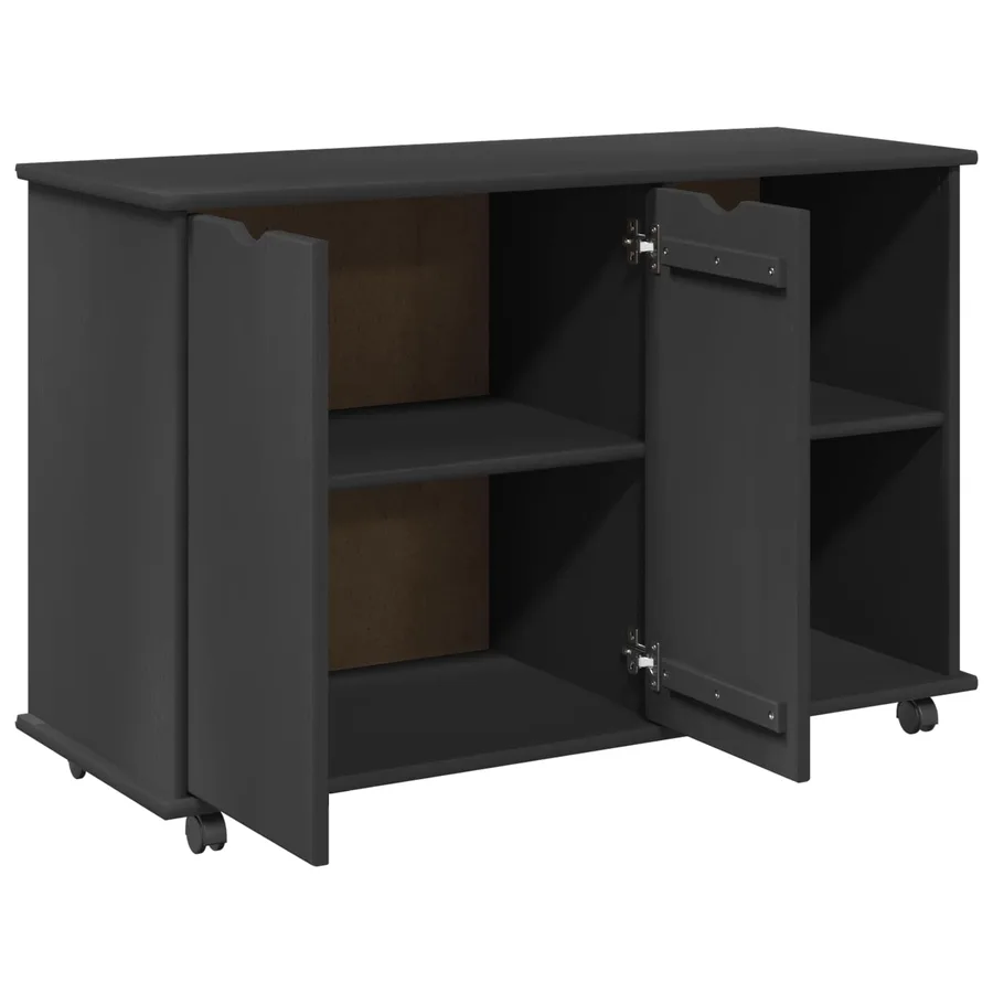 Cabinet roulant Gris 100 x 39 x 65,5 cm Bois de Pin Massif - 4