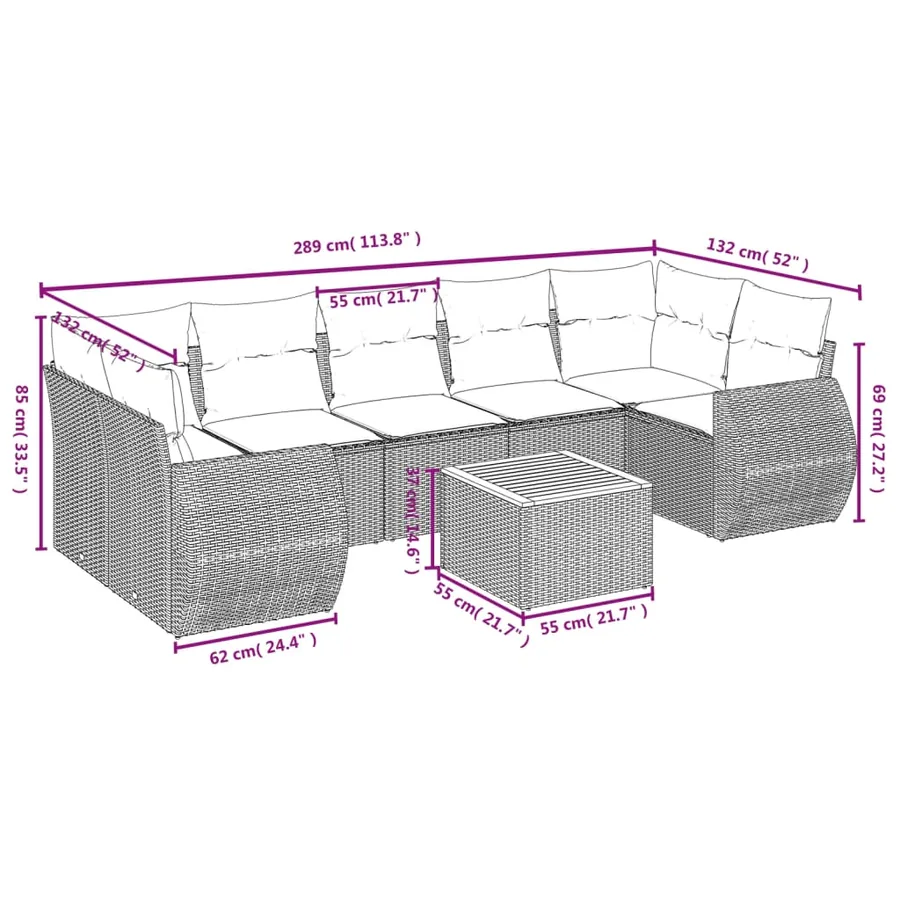 Salon de jardin avec coussins 8 pcs beige résine tressée - 8