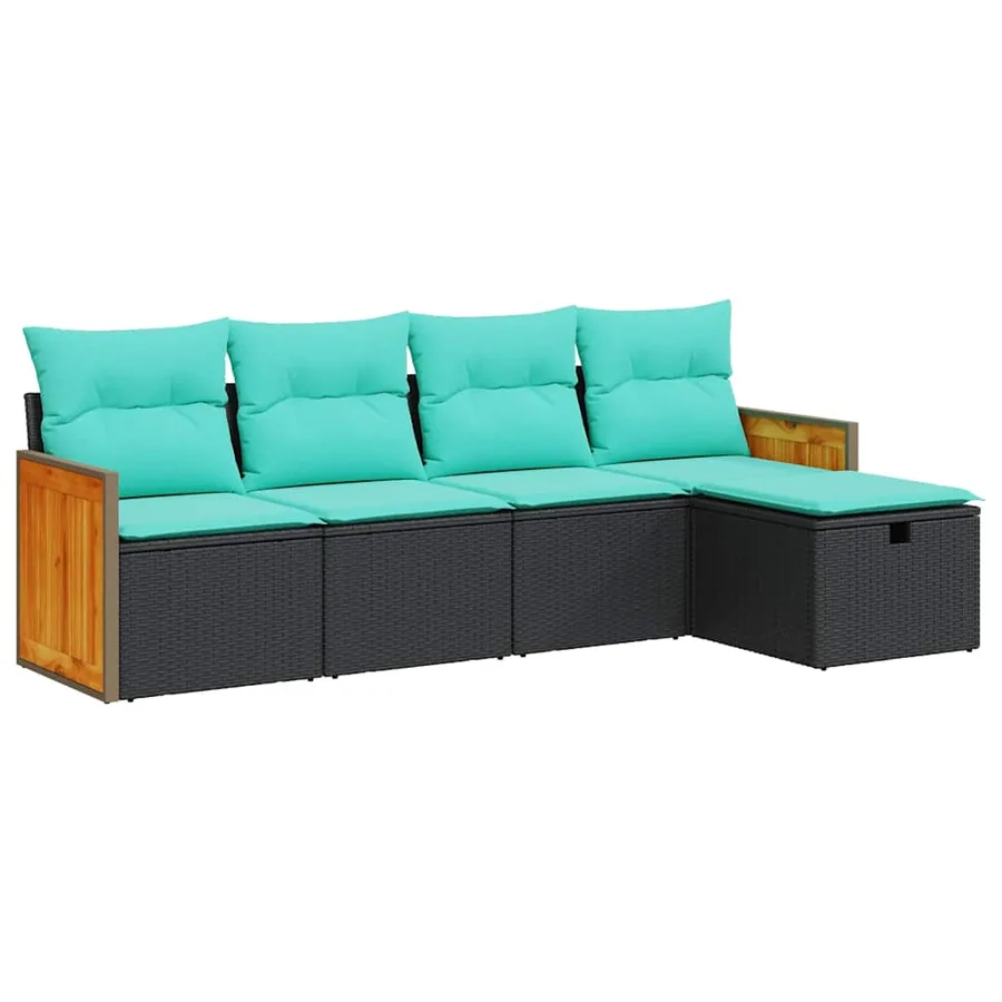 Salon de jardin 5 pcs avec coussins noir résine tressée - 2