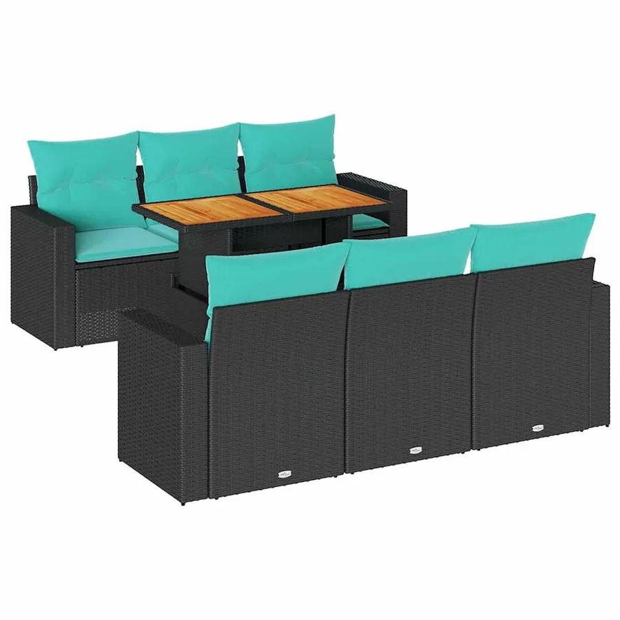 Salon de jardin 7 pcs avec coussins noir résine tressée 55 x 62 x 69 cm - 67,2 kg - 2