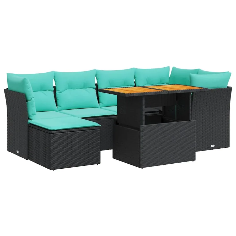Salon de jardin 7 pcs avec coussins noir résine tressée 55 x 62 x 69 cm - 66,6 kg - 2