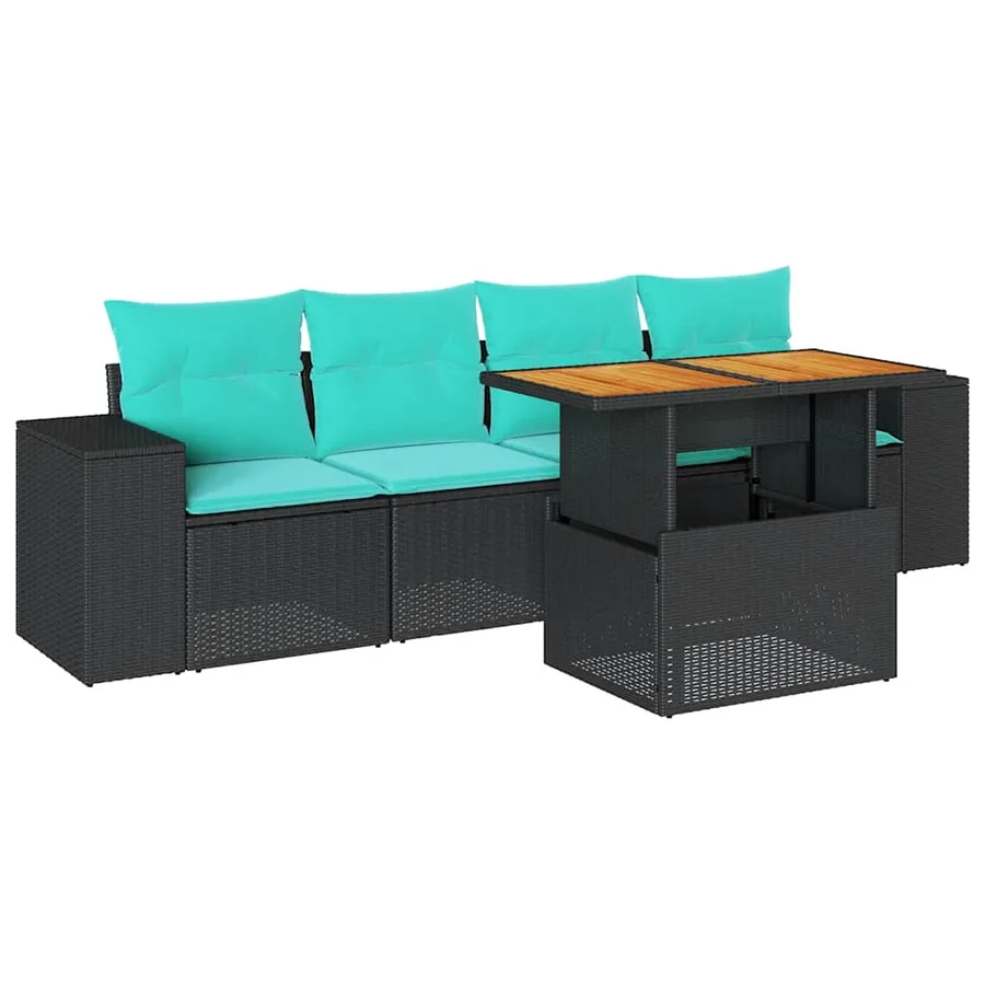 Salon de jardin 5 pcs avec coussins noir résine tressée - 2