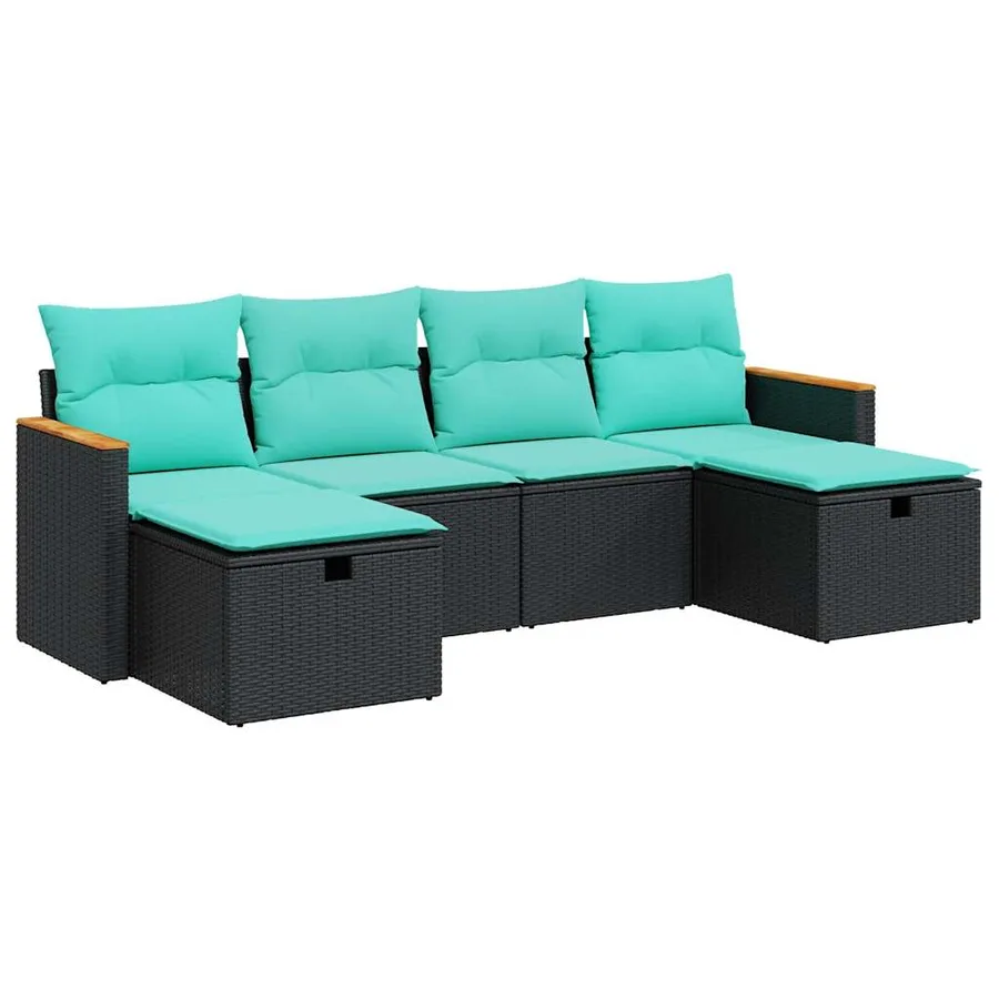 Salon de jardin 6 pcs avec coussins noir résine tressée - 2