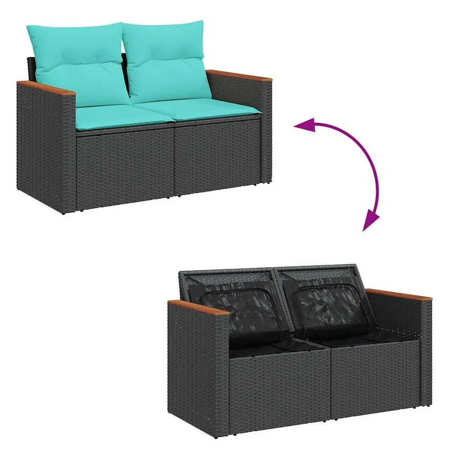 Salon de jardin 5 pcs avec coussins noir résine tressée - 8