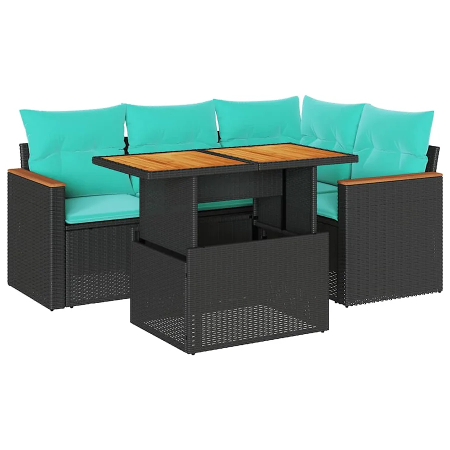 Salon de jardin 5 pcs avec coussins noir résine tressée - 2