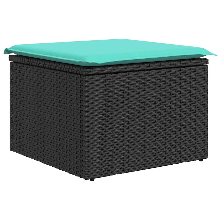 Salon de jardin 6 pcs avec coussins noir résine tressée acacia - 5