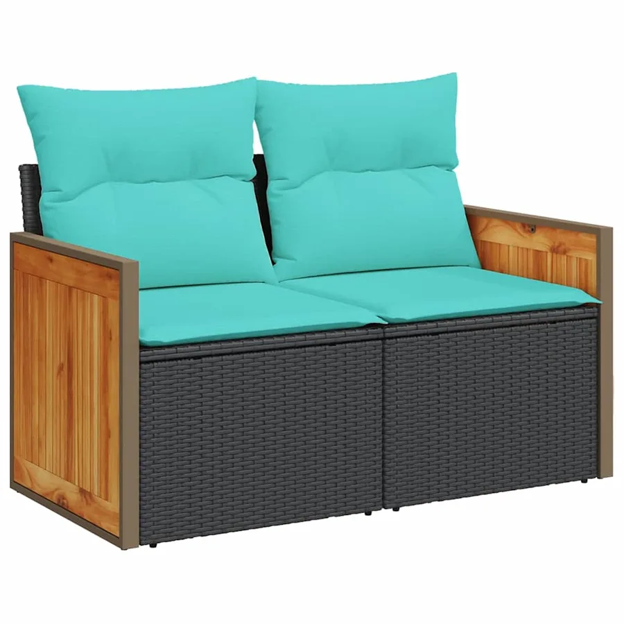 Salon de jardin avec coussins 7 pcs noir résine tressée acacia - 4