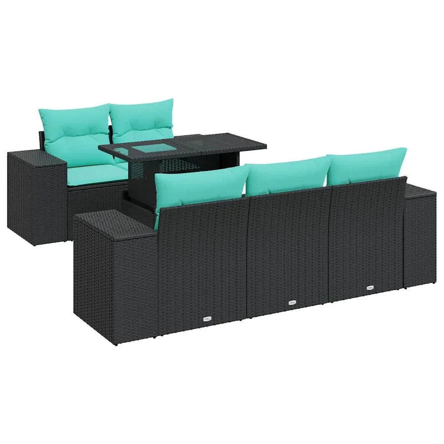 Salon de jardin 6 pcs avec coussins noir résine tressée acacia - 2