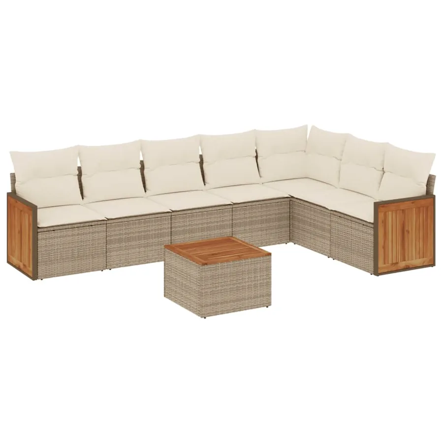 Salon de jardin avec coussins 8 pcs beige résine tressée - 2