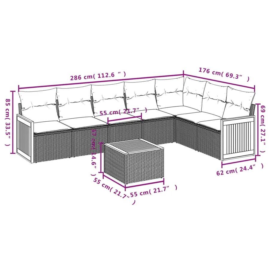Salon de jardin avec coussins 8 pcs beige résine tressée - 8