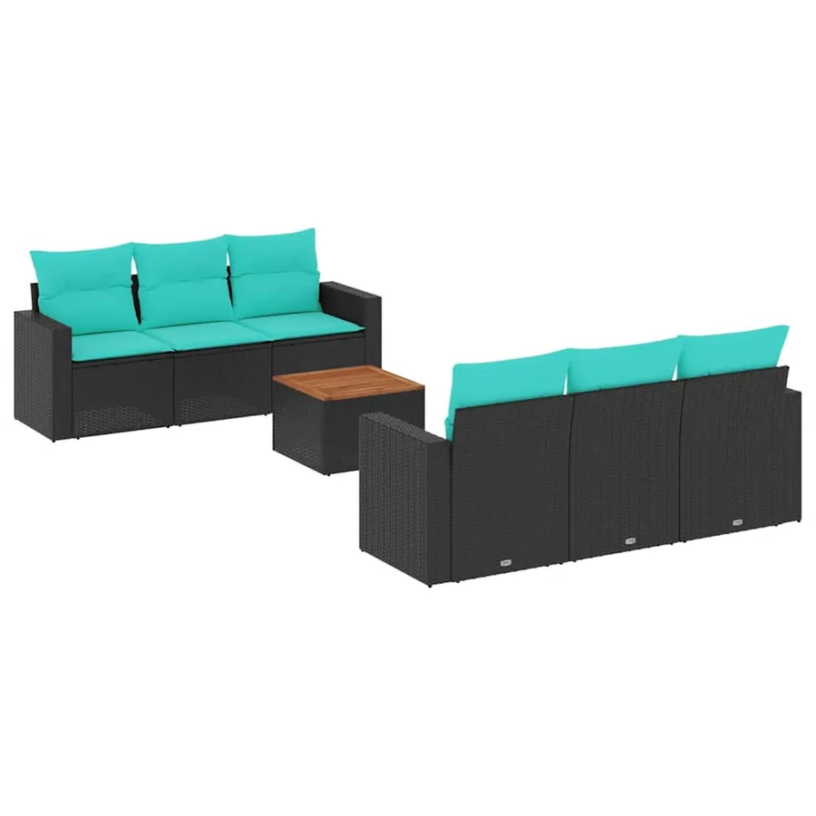 Salon de jardin 7 pcs avec coussins noir résine tressée 55 x 62 x 69 cm - 60,6 kg - 2