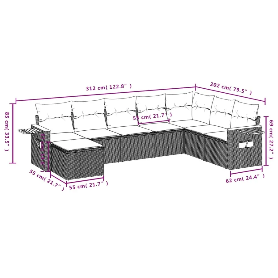 Salon de jardin avec coussins 8 pcs beige résine tressée - 9