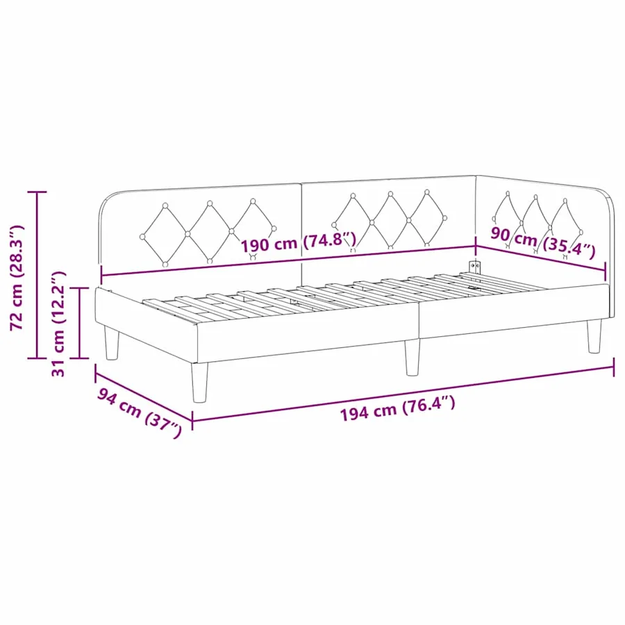 Cadre de lit d'angle Noir 90 x 190 cm tissu - 11