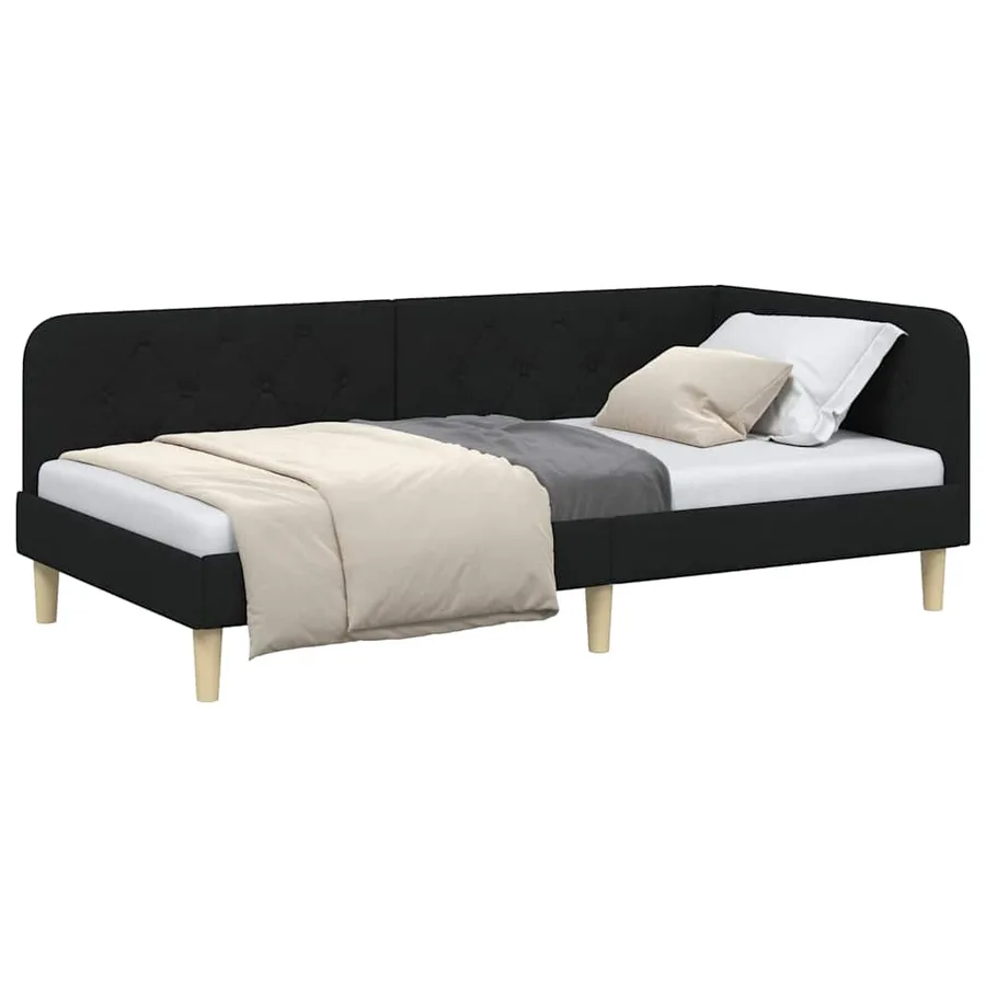 Cadre de lit d'angle Noir 90 x 190 cm tissu - 3