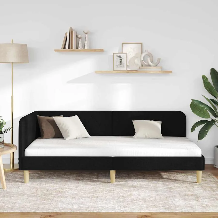 Cadre de lit d'angle Noir 90 x 190 cm tissu - 4