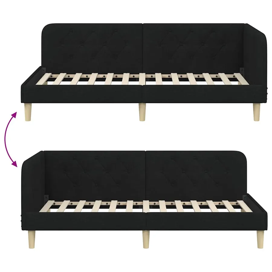 Cadre de lit d'angle Noir 90 x 190 cm tissu - 9