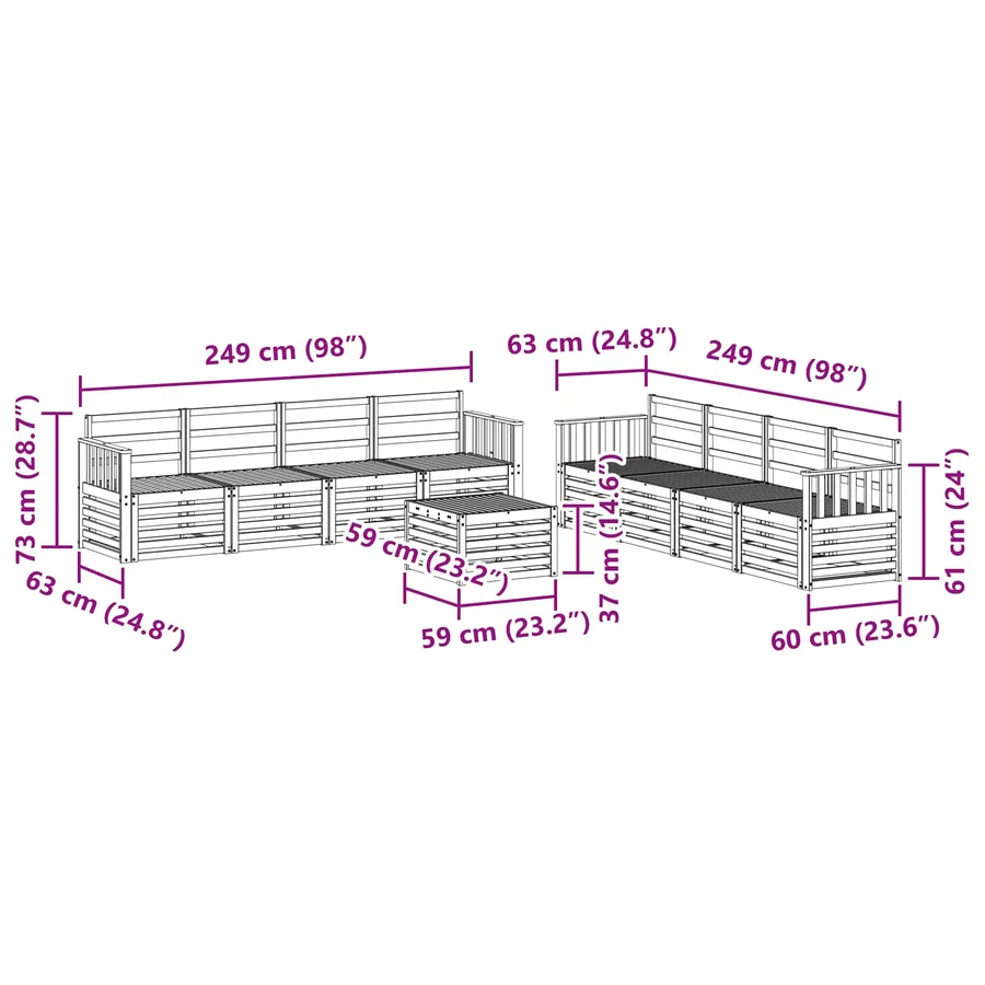 Ensembles de canapés 9 pcs Naturel Bois d'Acacia Massif - 9