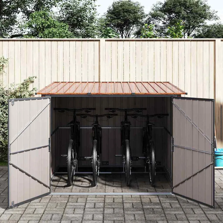 Abri de vélo 3 pcs Marron 216 x 207 x 158 cm Métал - 4
