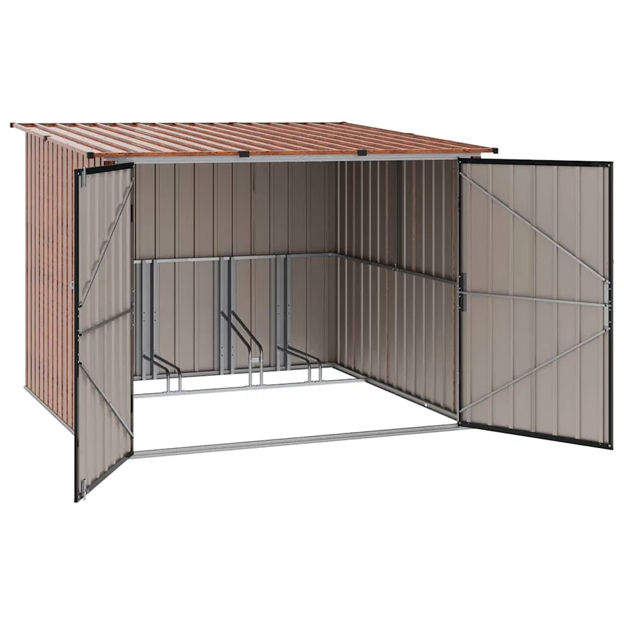 Abri de vélo 3 pcs Marron 216 x 207 x 158 cm Métал - 5