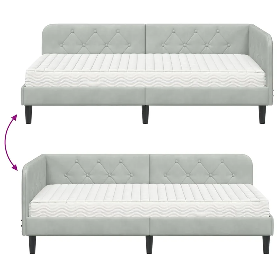 Cadre de lit d'angle Gris clair 90 x 200 cm Velours - 12