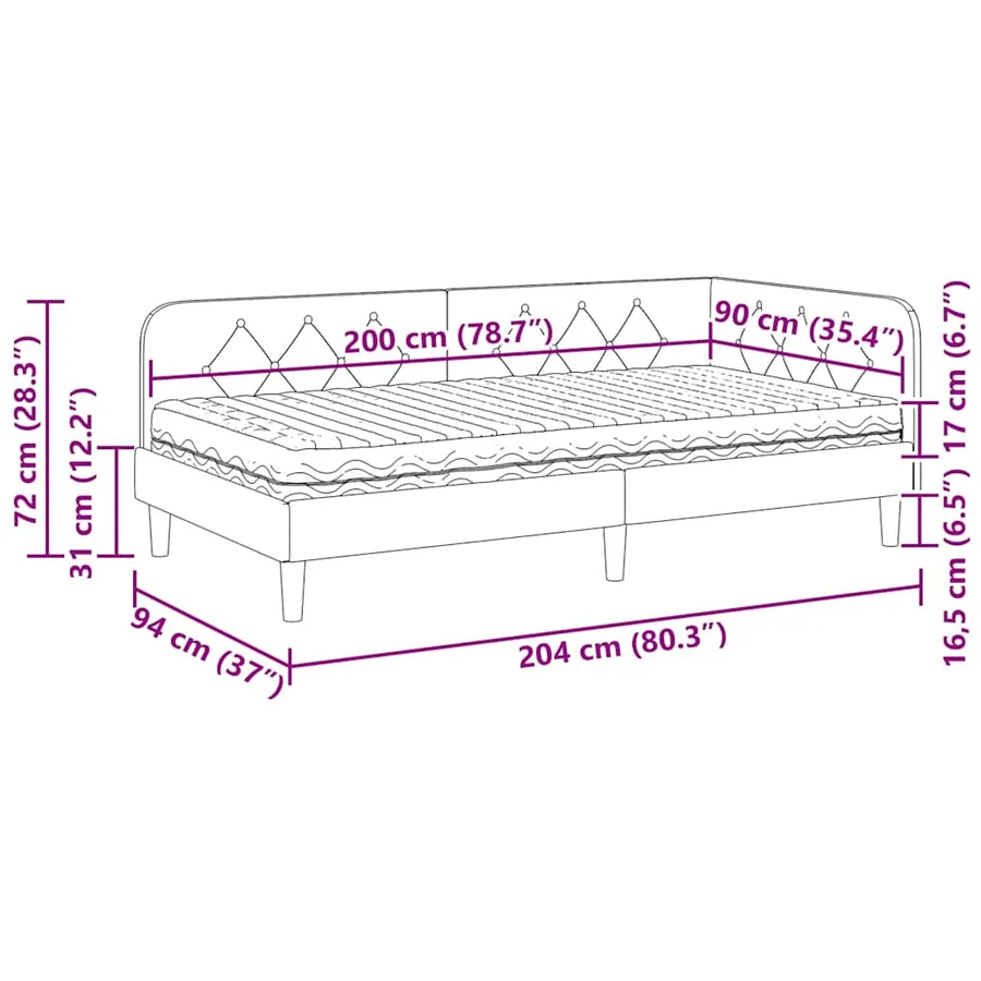 Cadre de lit d'angle Gris clair 90 x 200 cm Velours - 14