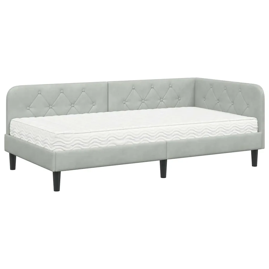 Cadre de lit d'angle Gris clair 90 x 200 cm Velours - 2