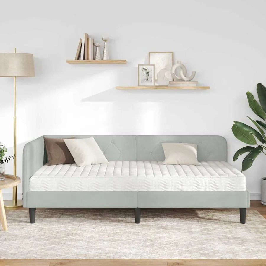 Cadre de lit d'angle Gris clair 90 x 200 cm Velours - 4